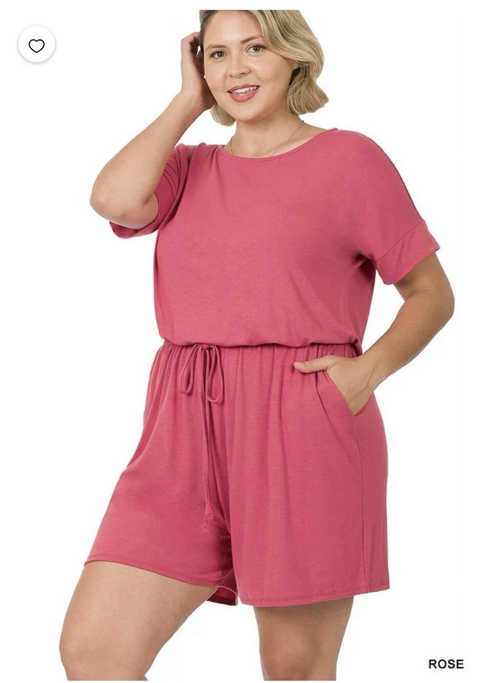 Zenana Romper Brushed w/Pockets Plus Size Rose 1x